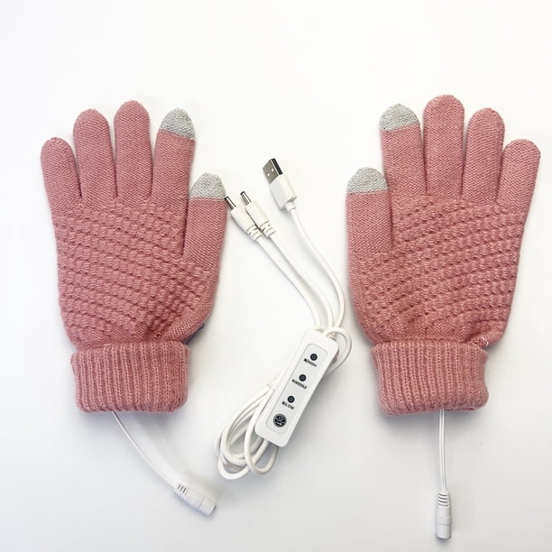Guantes eléctricos USB de 5 dedos tejidos con piña a cuadros de manga larga de invierno térmicos con pantalla táctil