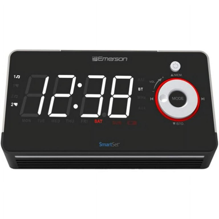 Emerson SmartSet Dual Alarm Clock Radio, Bluetooth Speaker, USB Charger,  Night LED, 1.4