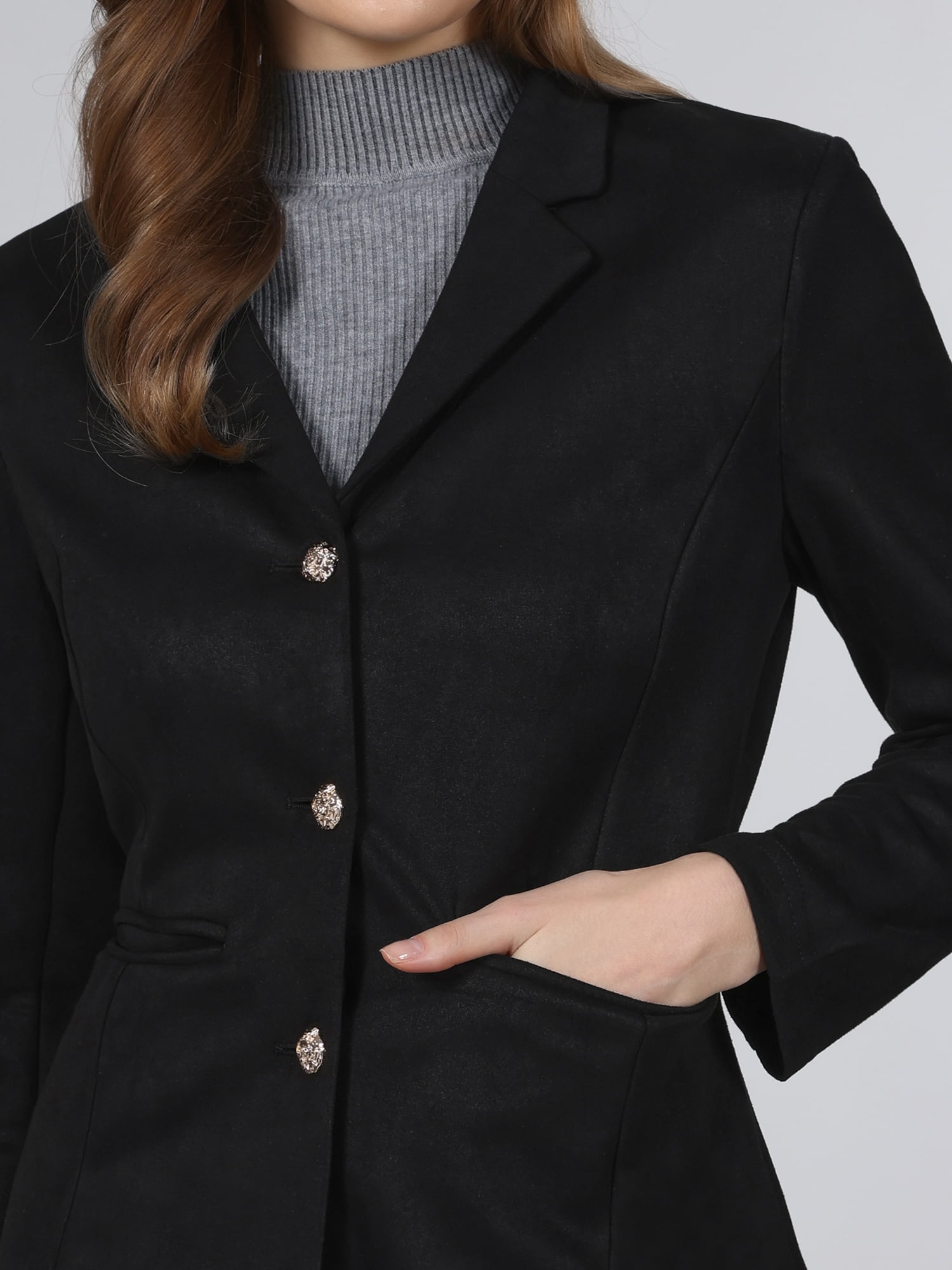DARING DIVA Women's Faux Suede Blazer Lapel Collar Long Sleeve Jacket 2XL Black
