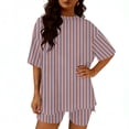 thumbnail image 3 of Hxshgdsn 2 Piece Lounge Set For Women Summer Soft Casual Oversized Striped Shirts Shorts Matching Outfit Clothes Loungewear Pink M, 3 of 5