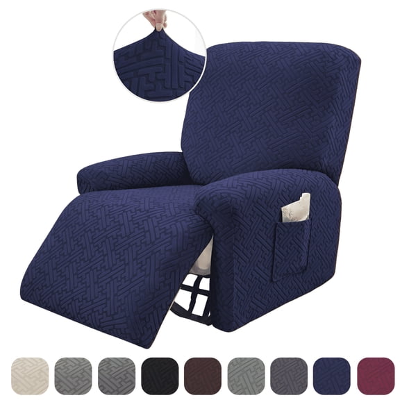 AUQ Stretch Recliner Chair Covers,Stripe Jacquard Recliner Couch Covers for Protect Furniture Chair (1 Seater,Navy Blue)