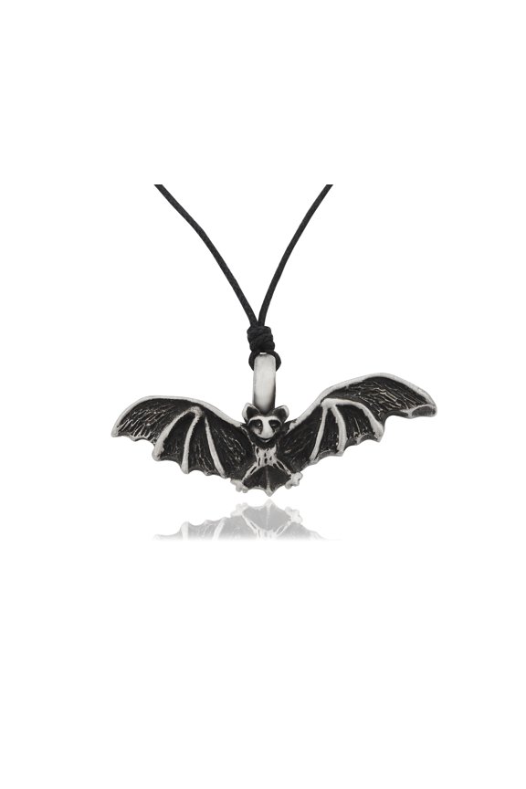 New Bat Vampire Silver Pewter Charm Necklace Pendant Jewelry With Cotton Cord