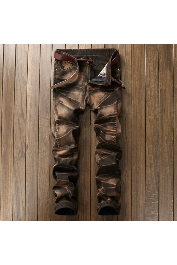 Men's Casual Pocket Button Washed Tie-dye Overalls Outdoor Casual Jeans Trousers for Gym Workout Athletic Training