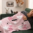 thumbnail image 7 of Cozy & Cute Halloween Flannel Blanket, Pink Throw with Ghost & Pumpkin Print, Soft Plush Fleece Blanket for Sofa & Bedroom (Pink ,27"×40"), 7 of 7