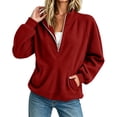 thumbnail image 5 of Admvng Women's Sweatshirt Half Zip Ribbed Knit Stand Collar Long Sleeve Pocket Casual Lightweight Pullover Top, 5 of 5