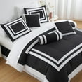 thumbnail image 3 of Chezmoi Collection Caprice 7-Piece Hotel Style Comforter Set King Size, Black/White Square Pattern Color Block Bedding with Decorative Pillows, Luxurious Lightweight All Season Bed Set, 3 of 9
