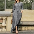 thumbnail image 2 of Womens Long Sleeve Button Down Shirts Long Dress V Neck Collared Print Maxi Dress Casual Loose Basic Pockets Dress, 2 of 6