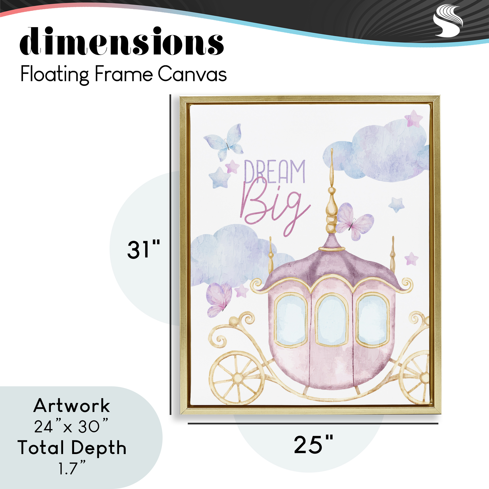 Dream Big Fantasy Carriage Gold Framed Floater Canvas Wall Art, design by Kim Allen