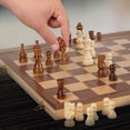 thumbnail image 3 of Wooden Chess Set - Handcrafted Chess Pieces - 15 Inch Chess Board - Foldable, Travel Friendly - Felt Bottom - 3 Inch King - Bonus Wooden Checkers Pieces, 3 of 9