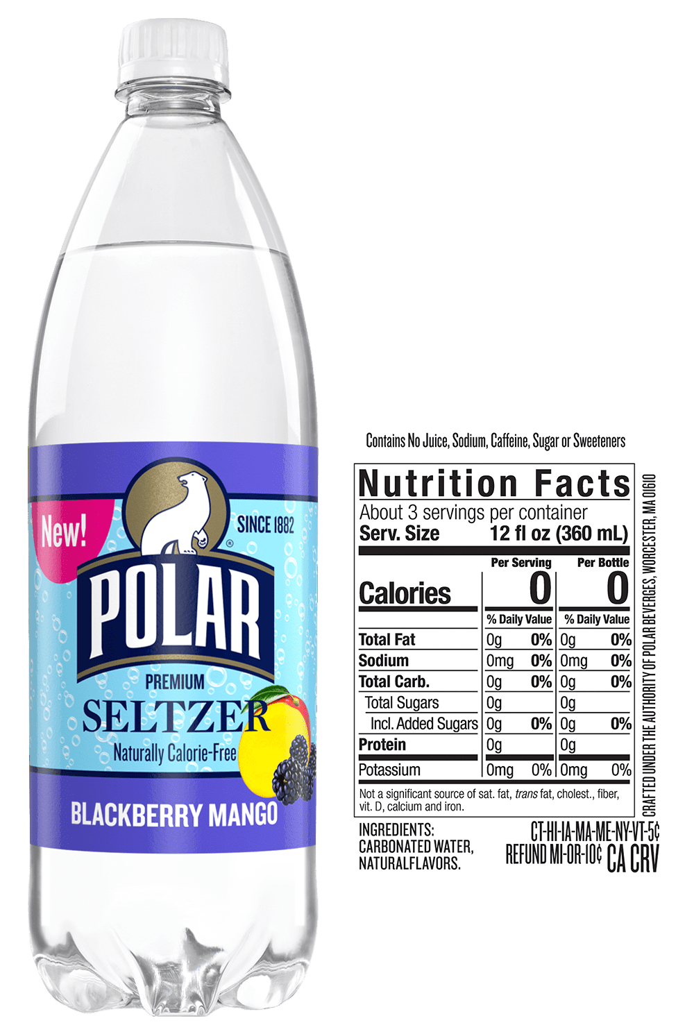 Polar Seltzer Water Blackberry Mango, 1 L, Bottle