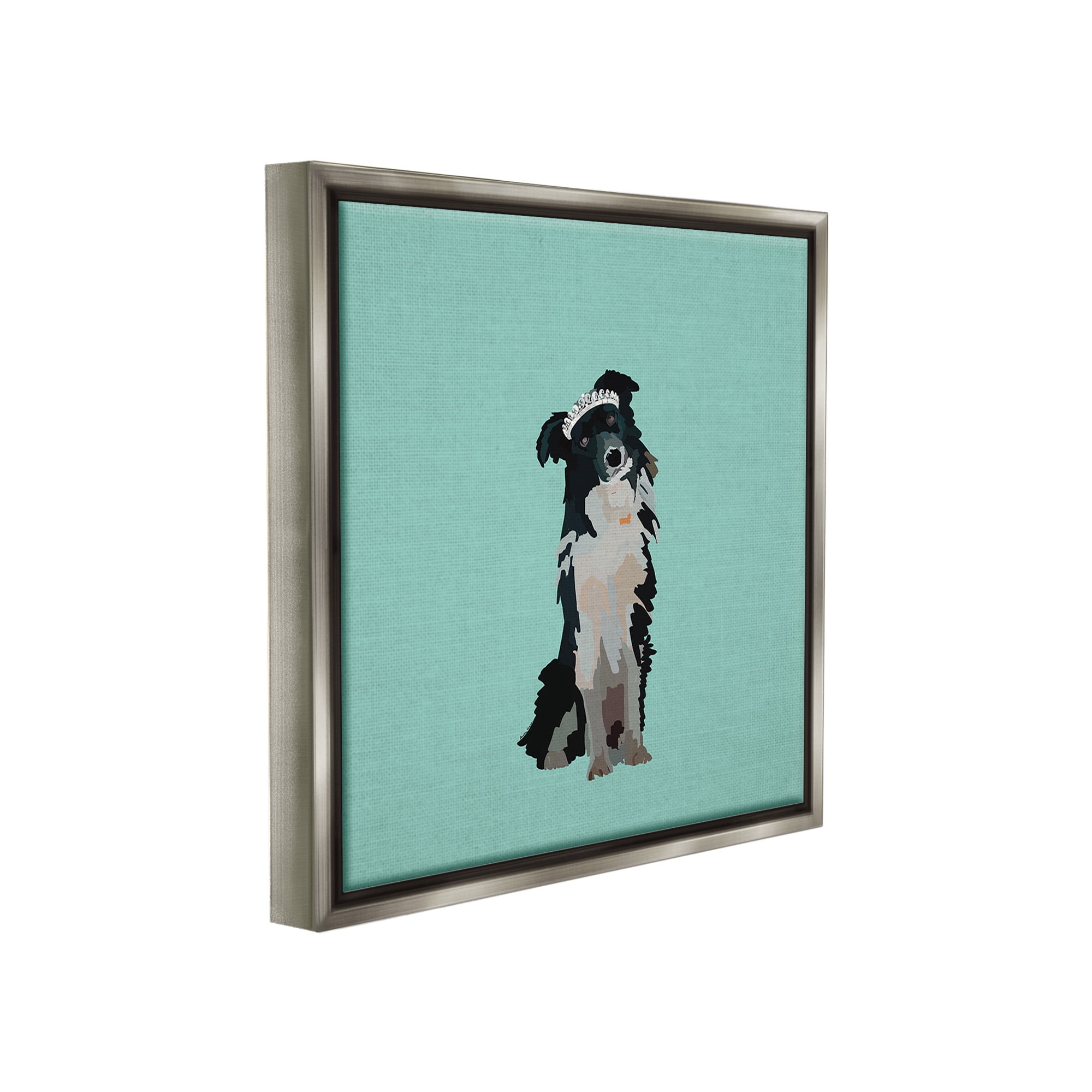 Stupell Industries Collie Dog with Crown Animals & Insects Painting Gray Floater Framed Canvas Art Print Wall Art, 18 x 18