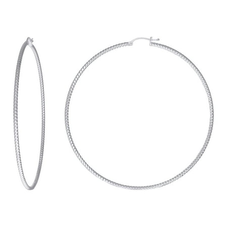 925 Sterling Silver Womens 2mm x 75mm Diamond-Cut Hoop Earrings