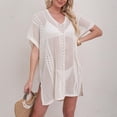 thumbnail image 6 of qelini Beach Cover up for Women Knitted Short Sleeve Beach Dress Cut Out Solid Color Cover Up Summer Vocation, 6 of 8