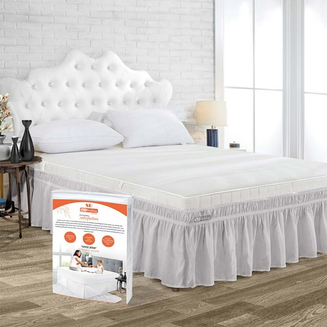 SGI Bedding 24 Inch Drop Length Wyoming King Size Light Grey Solid Bed Skirt Wrap Around Pattern Luxurious Easy Fit Easy Care Fade & Wrinkle Resistant Cotton Microfiber Made