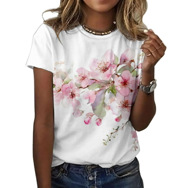 Camiseta ZOCANIA para mujer, estilo casual, mezcla de algodón y estampado floral