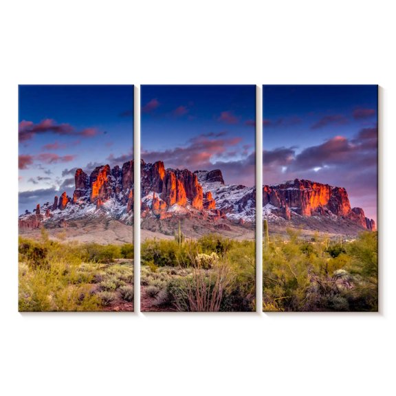 Elephant Stock Arizona Superstition Mountains Wall Art - Horizontal Multi Panel Canvas - Living Room Wall Decor - Nature Multi Panel - Gray And Orange Decor - 57" x 36"