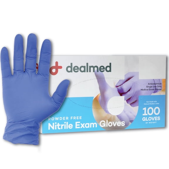 Dealmed Nitrile Exam Gloves – 100 Count Disposable, Non-Irritating, Latex Free Gloves, Multi-Purpose for First Aid and Medical Facilities (Medium, Pack of 1)