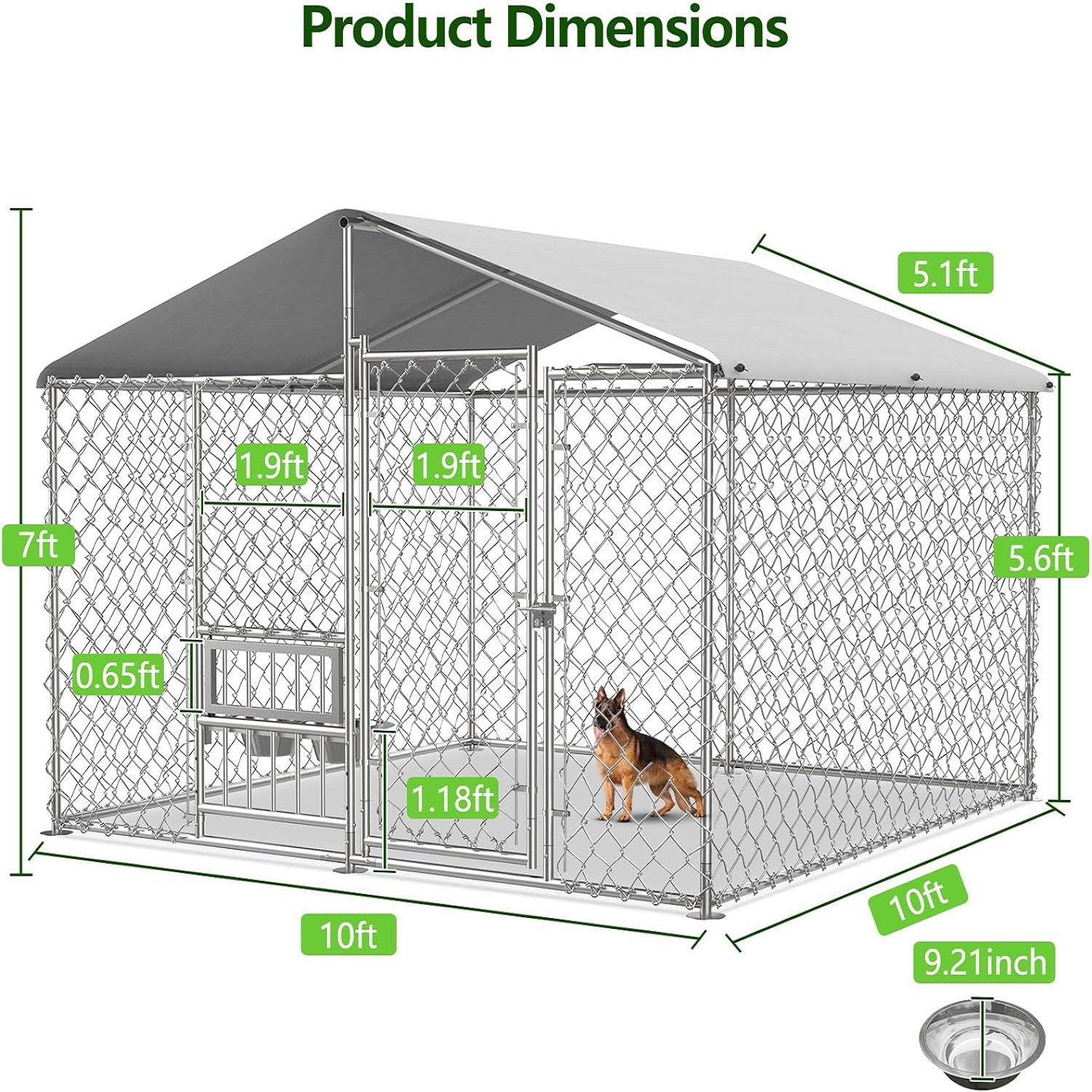 Dog Kennel Outdoor, Large Dog House with Rotating Dog Feeding Door 10×10×7FT Heavy Duty Dog Pen Playpen Dog Enclosure or Garden Backyard