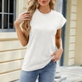 thumbnail image 2 of Camiseta de mujer con cuello redondo y manga corta: color liso, imitación algodón, informal/para el día a día, tallas S-XXL, verano, 2 of 6