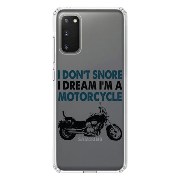 DistinctInk Clear Shockproof Hybrid Case for Galaxy S20 ULTRA / 5G (6.9" Screen) - TPU Bumper Acrylic Back Tempered Glass Screen Protector - I Don't Snore, I Dream I'm a Motorcycle