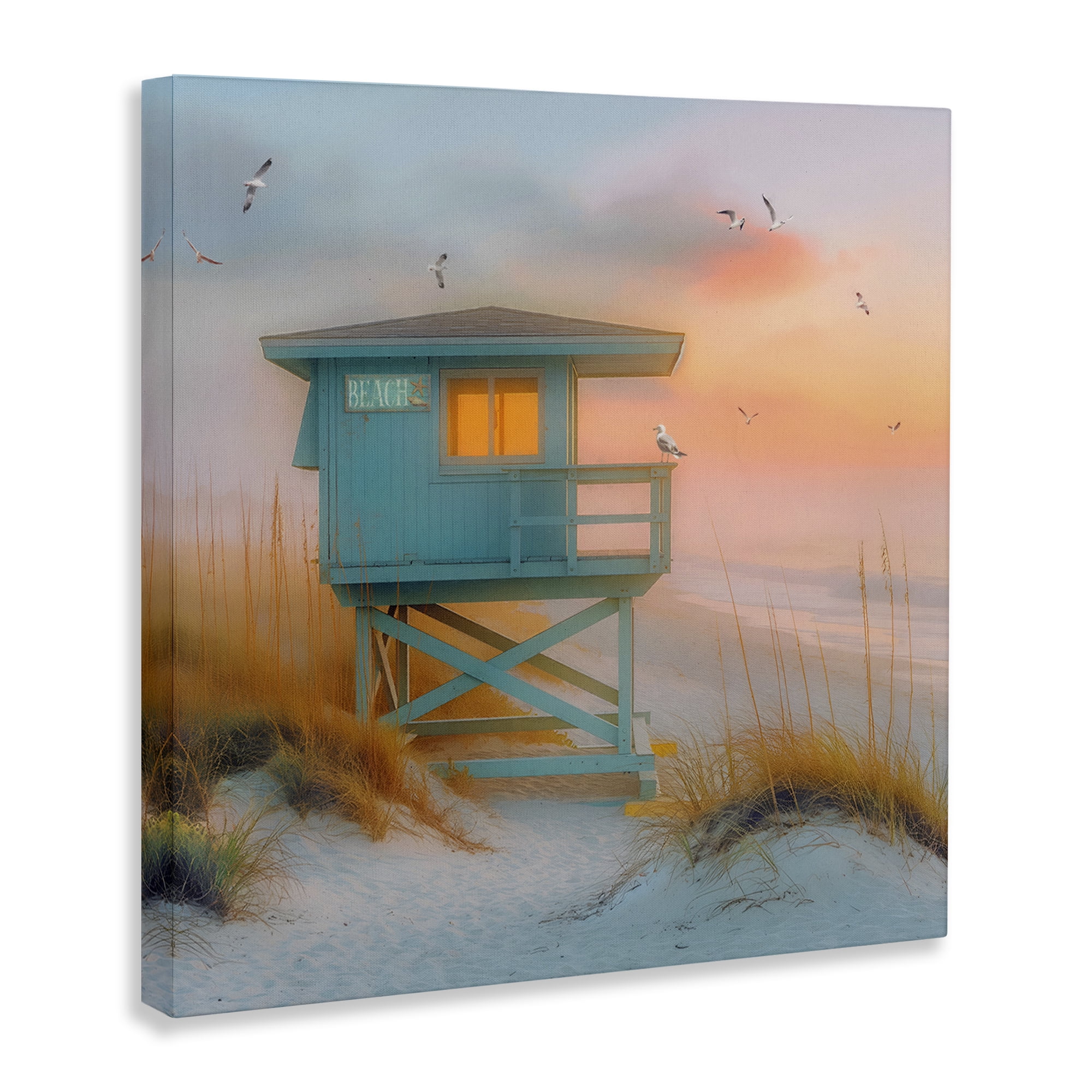 Stupell Industries Coastal Charm Beach Coastal Painting Gallery Wrapped Canvas Art Print Wall Art, 17 x 17