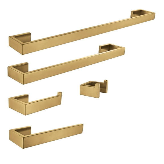 Kingston Brass BAHK6412478BB Lasdun 5-Piece 18" and 24" Towel Bars Bathroom Accessory Set, Brushed Brass