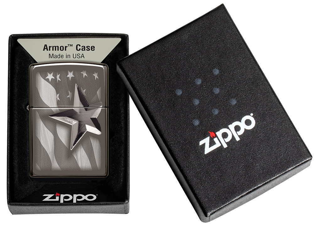 Zippo Armor Retro Star Black Ice Pocket Lighter
