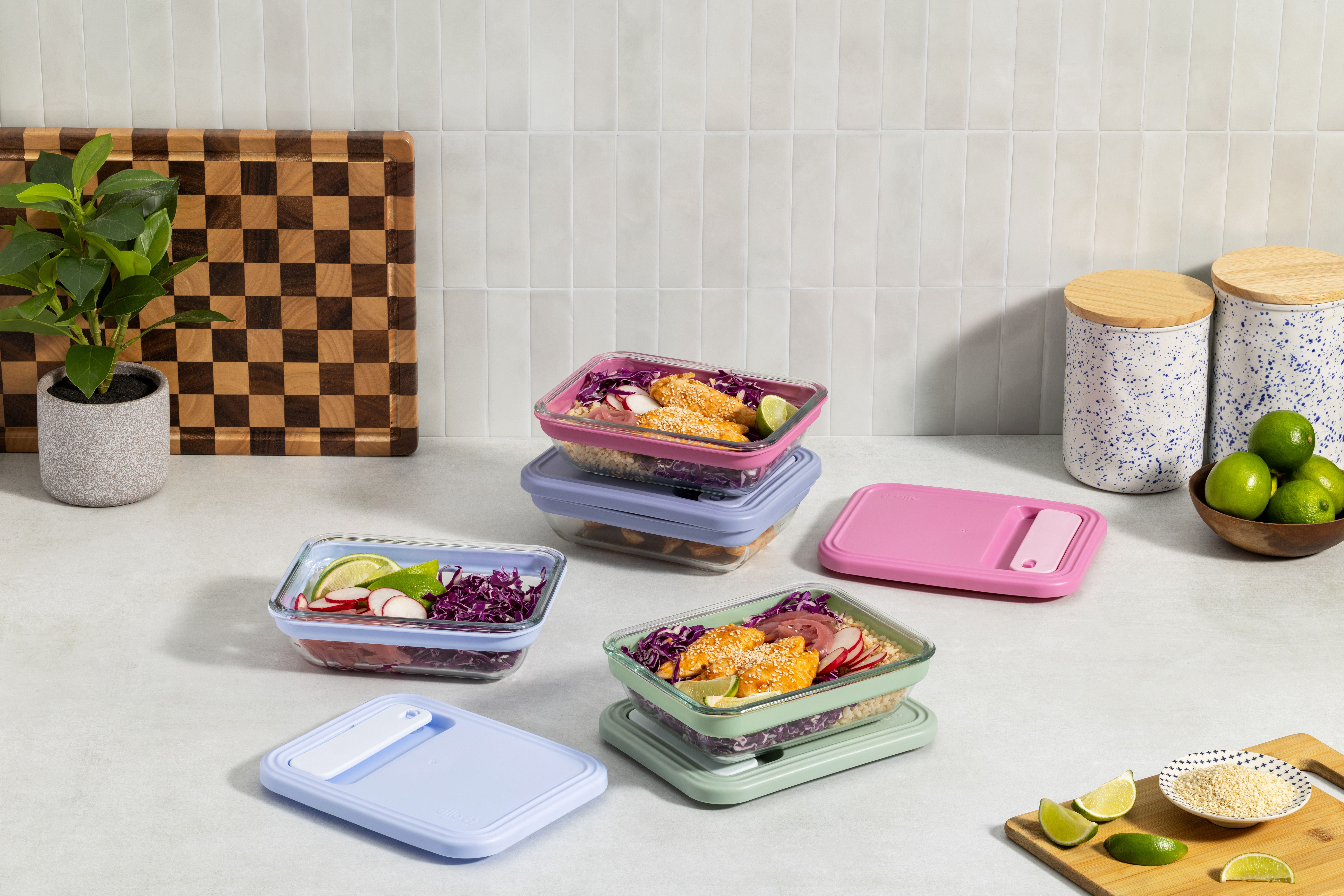 Ello Fresh Stack Glass 3.7cup 8piece Meal Prep Set, Designed to Help with Everyday Organization, and Meal Preparation