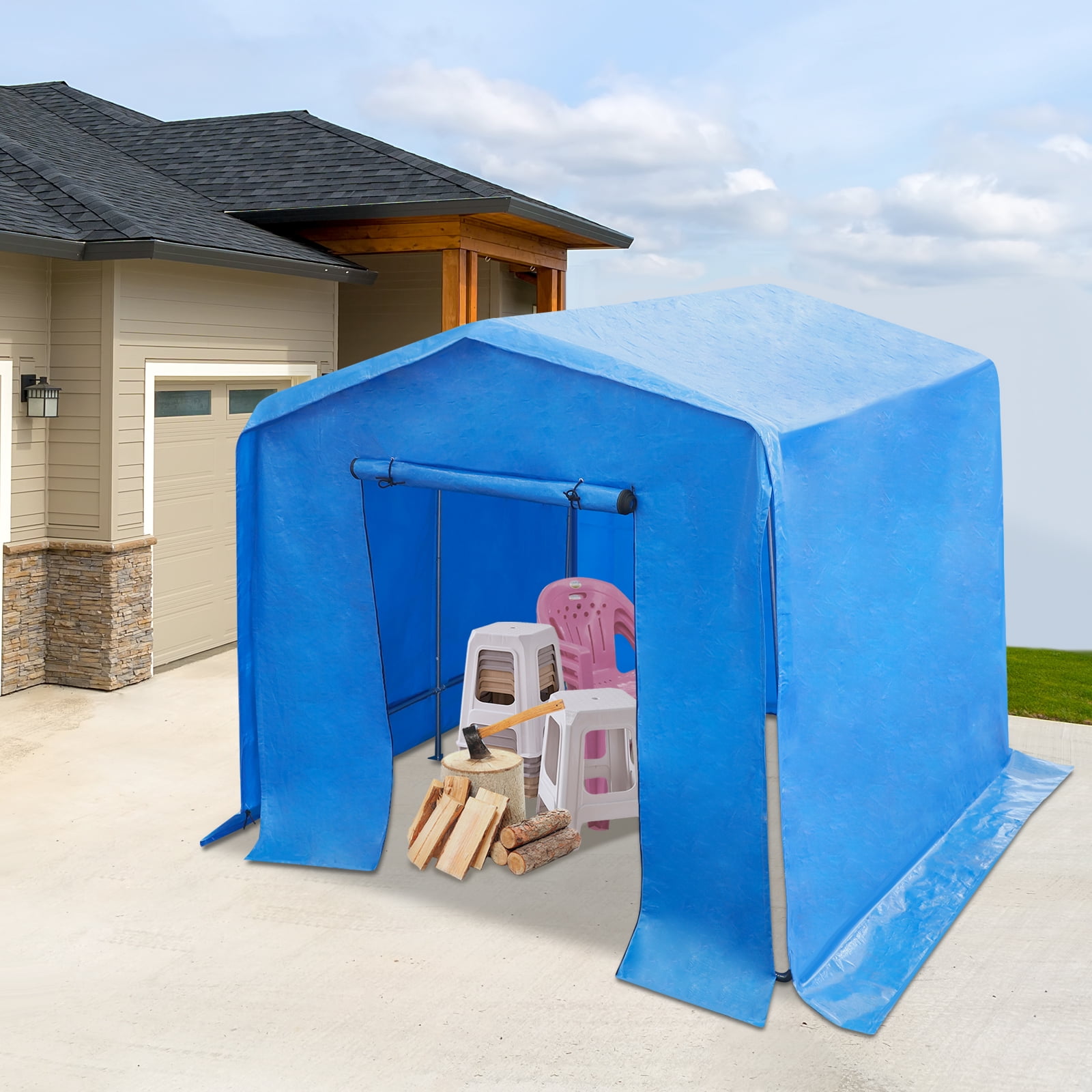 Blue Metal Pe 3x1.8x1.8 Carport Metal Frame Waterproof Cloth Outdoor Parking Shed