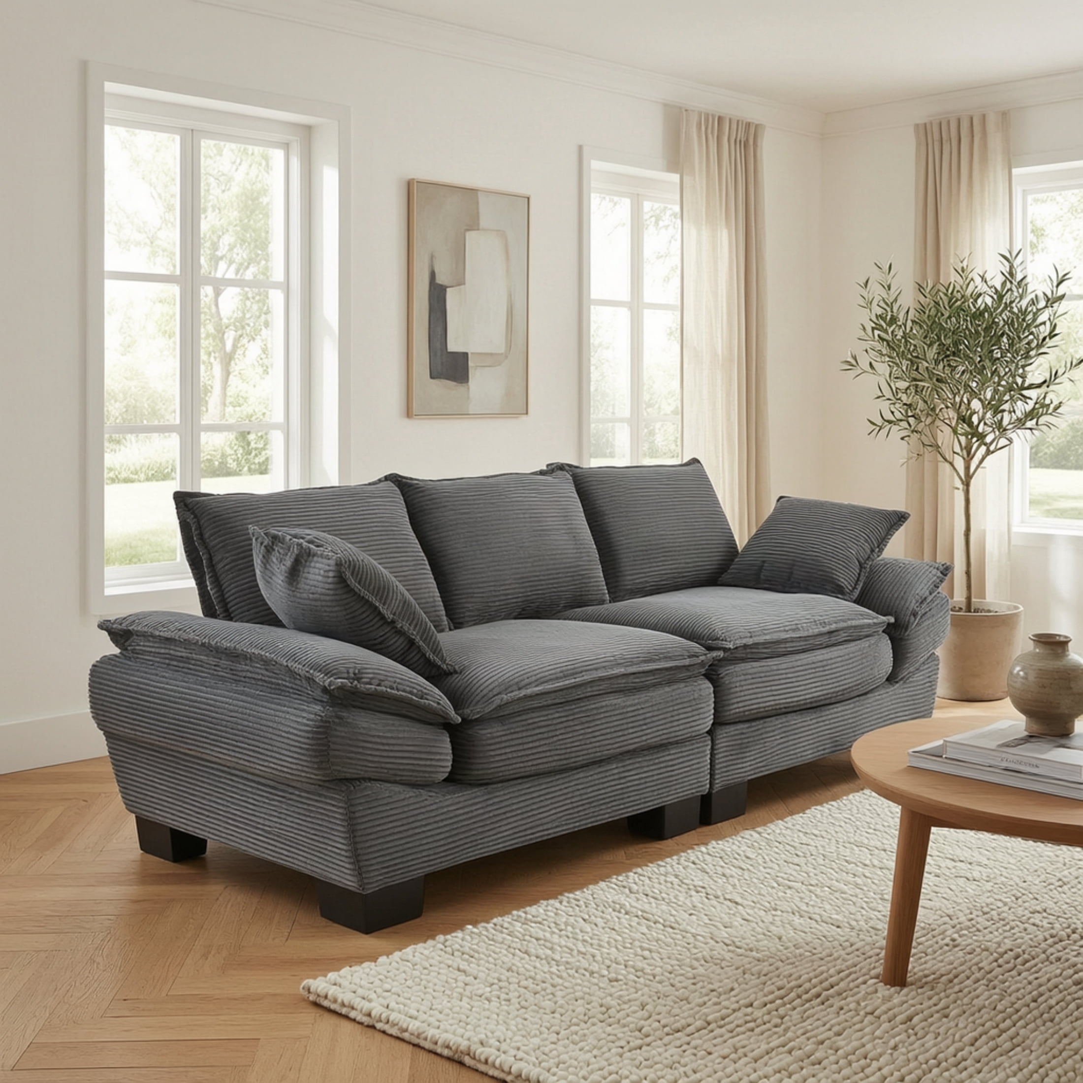 Anpport Corduroy Sofa, 80.5" Oversized Deepseat Loveseat for Living Room, Gray