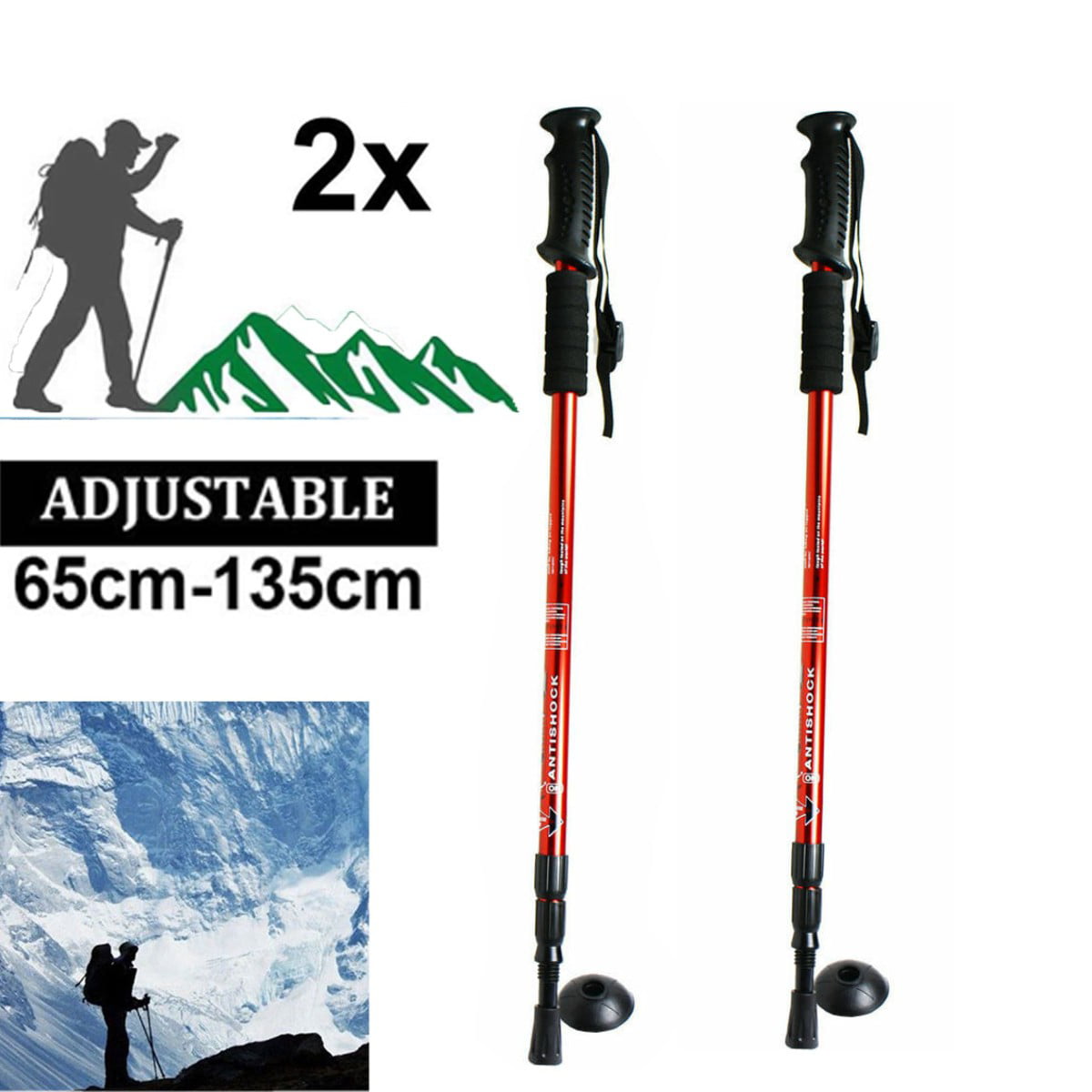 Foldable Trekking Poles Adjustable Walking Sticks 5-Sections Alpenstock Light US