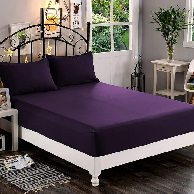 Mocassi 1500 Thread Count 1-Piece Fitted Sheet,Twin , Purple