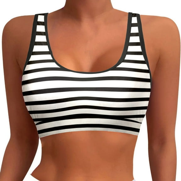 Women's Sports Bra Bikini Tops Racerback Swim Top Neck Bathing Suits Top Padded Crop Tops Swimsuit Racerback Design Wide Shoulder Straps