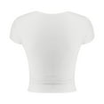 thumbnail image 5 of Njoeus Women's Basic Crop Top Button Up V-Neck Shirts Casual Summer Short Sleeve T-Shirt Slim Fitting Tee Tops, 5 of 9