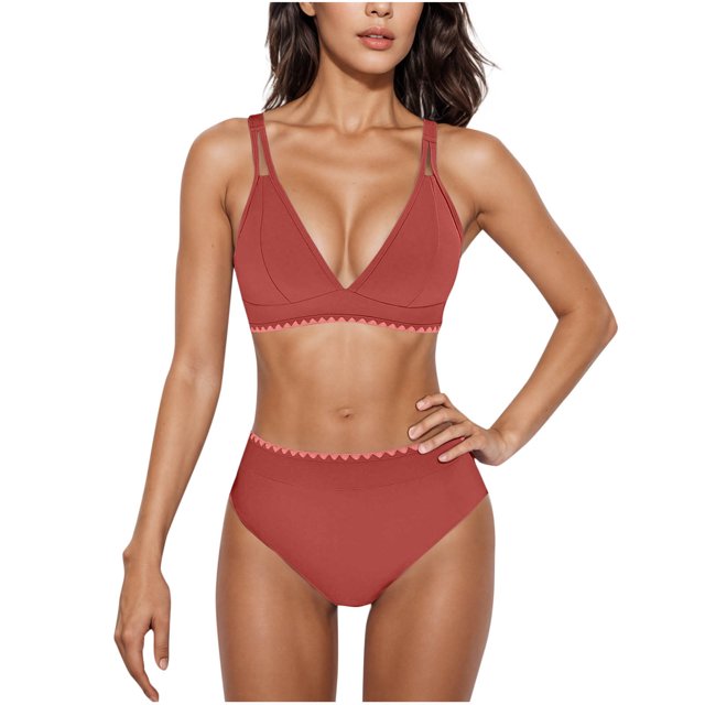 Conjunto de Bikini de Cintura Alta para Mujeres Color Sólido Sexy Colgantes Ajustables Bikini, Diseño de Corte Alto sin Espalda para Piscina, Playa Y Vacaciones