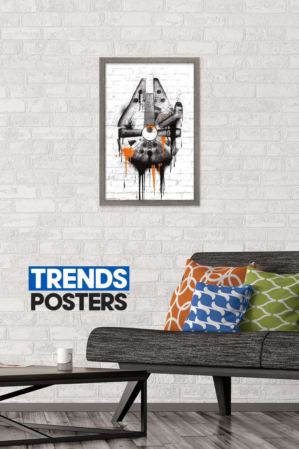 Star Wars: Saga - Falcon Black And Orange Wall Poster, 14.725" x 22.375", Framed