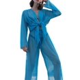 thumbnail image 1 of VISgogo, 2 uds., ropa de playa de tul para mujer, cárdigan de manga larga transparente de Color sólido + conjunto de pareo de pantalones largos para mujer, S/M/L VISgogo  moda, 1 of 9