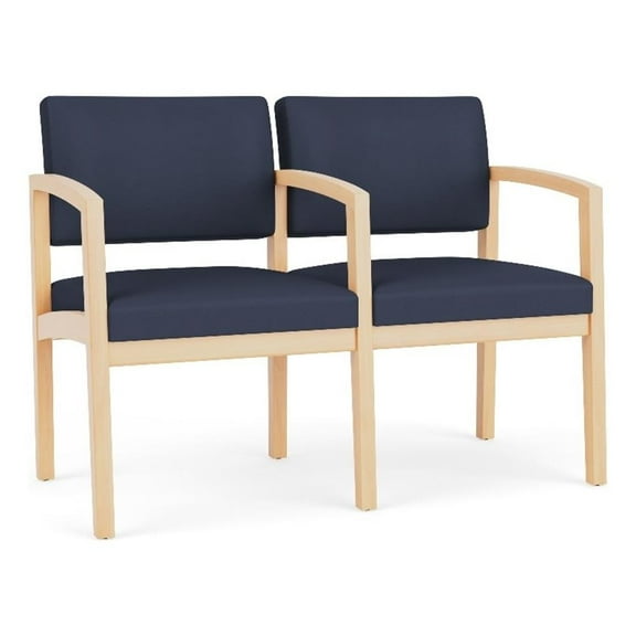Lenox Wood Reception Waiting 2-Seat Tandem Seating / Natural Wood / Blue