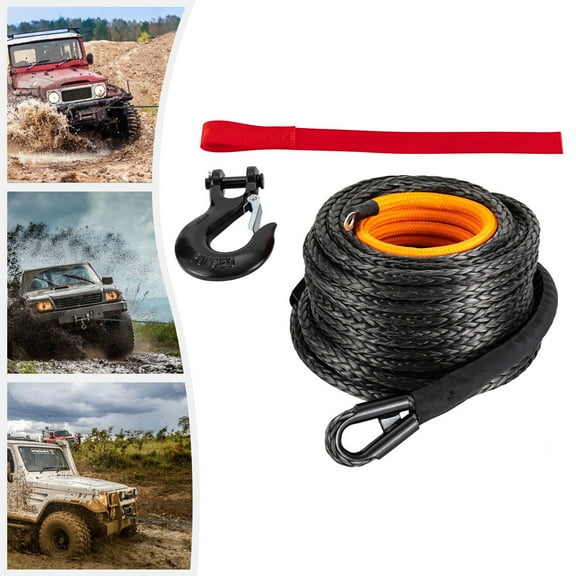 1/2x92ft Synthetic Winch Rope with Hook 31500LBS Car Tow ATV Recovery Cable Tow