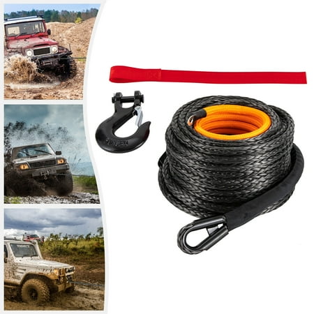 1/2x92ft Synthetic Winch Rope with Hook 31500LBS Car Tow ATV Recovery Cable Tow