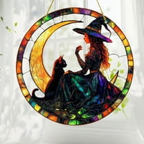 2D Halloween Witch & Black Cat Hanging Pendant Decorations, Home Decor, 2D Flat Acrylic, Decorative Light Catcher Window Pendant Gift, Interesting Home Decoration Lighting Pendant