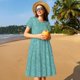 thumbnail image 4 of Easygdp Teal Green Glitter para Vestido Transpirable de Mujer, Vestido Suelto de Manga Corta con Pliegues y Bolsillos para el Verano, 4 of 6