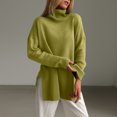 thumbnail image 2 of Women's Ribbed Tunic Sweater Oversized Turtleneck Long Sleeve Pullover (Dark Green, XL), 2 of 5