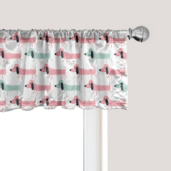 Ambesonne Dachshund Window Valance, Funny Sausage Dogs, 54" X 18", Seafoam Pink