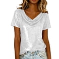 thumbnail image 1 of Camisas de Manga Corta para las Mujeres Casual Brillante Color Sólido Empalmado Cuello de Tortuga Tops para el Uso Diario, 1 of 9