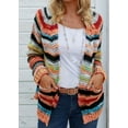thumbnail image 1 of Cardigan au Crochet à Rayures Multicolores pour Femmes, Col Rond, Chandail Découpé, Ouvert à l'Avant, Manteau Décontracté-ZJKDGJKJ, 1 of 4