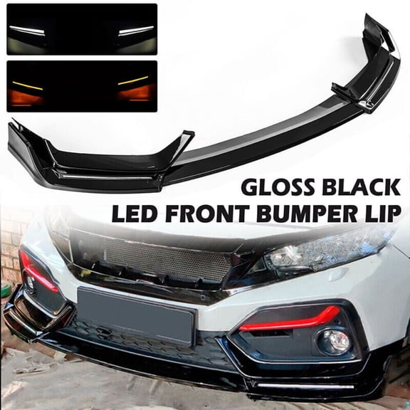 BLZ STYLE GLOSS BLACK LED FRONT BUMPER LIP FOR 17- 21 HONDA CIVIC Si & HATCHBACK