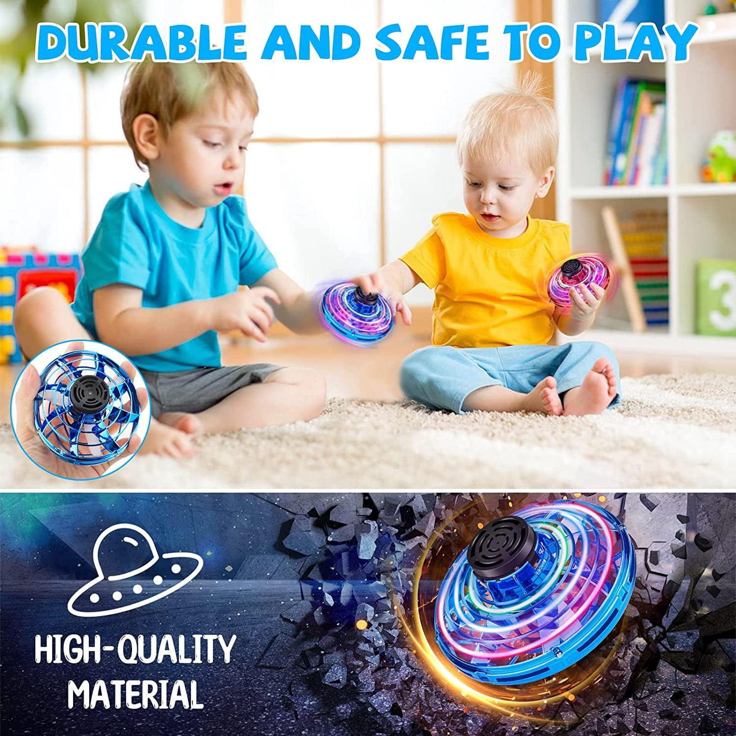 ROMYSE 2PCS Hand Operated Mini s,2025 UFO Magic Flying Orb Toys with Lights,Hover Boomerang Fidget Spinner,Christmas Birthday Gifts for Boys Girls Teen Age 6 7 8 9 10 11+,Funny Kids Party Favors