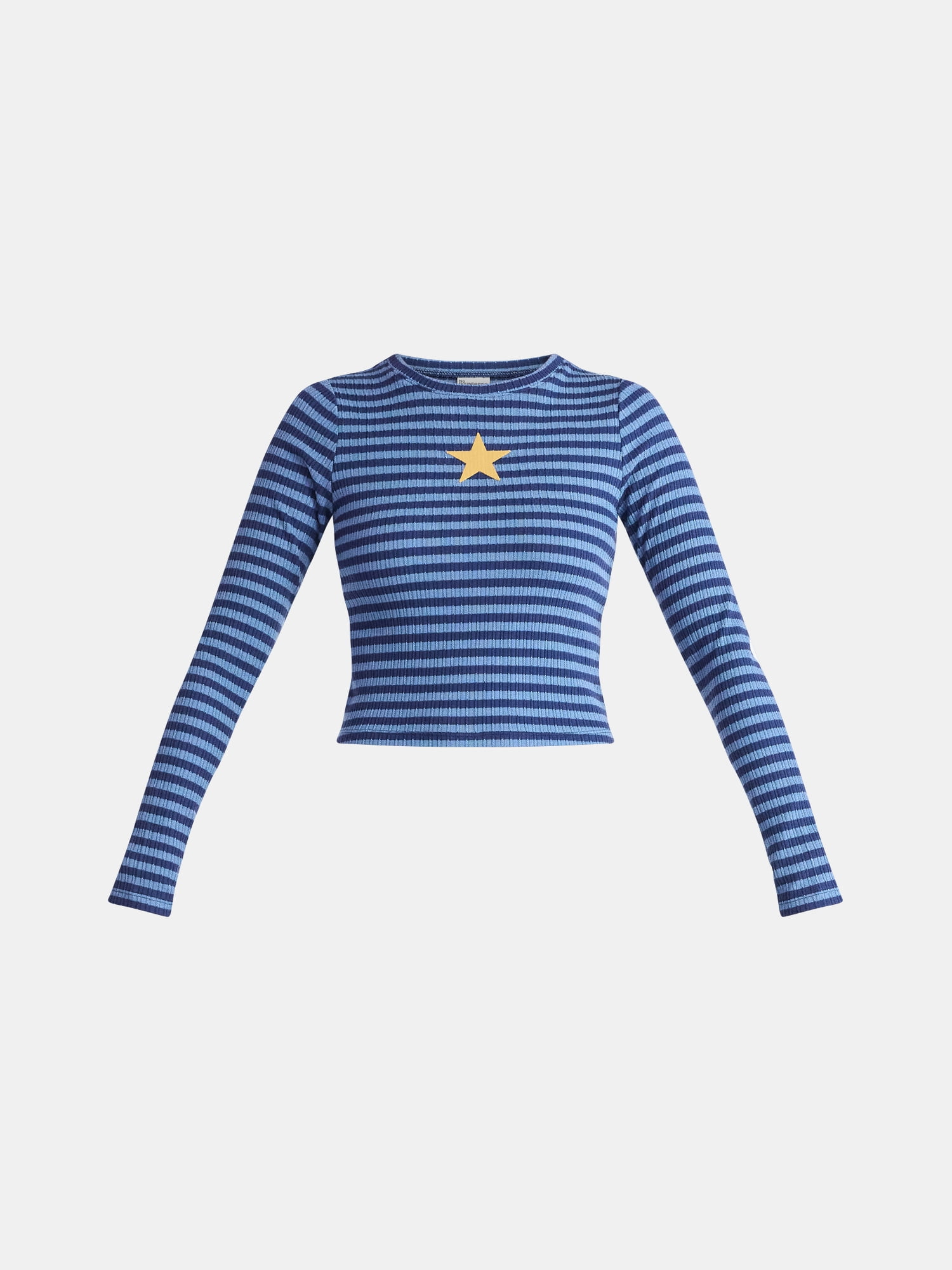 No Boundaries Graphic Striped Pointelle Long Sleeve Top, Womens