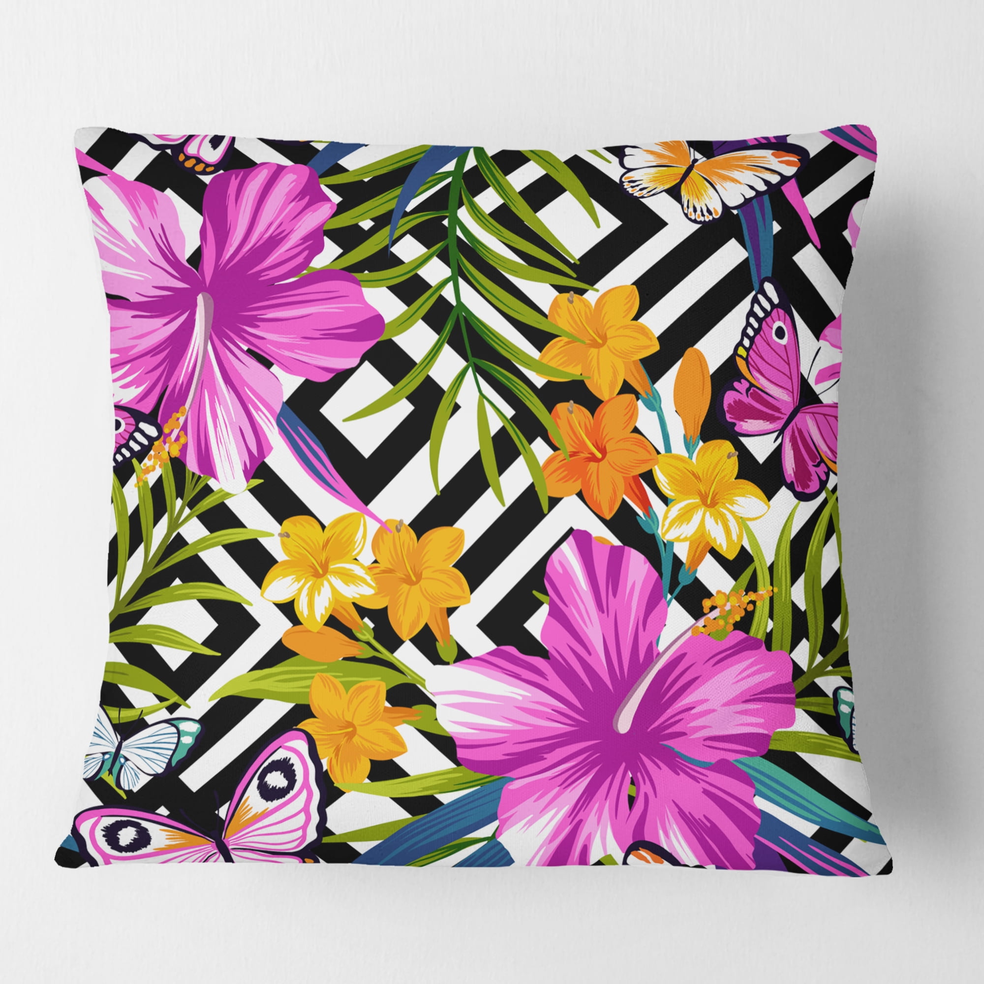 Designart Tropical Foliage And Geometrics' Mid-Century Modern Throw Pillow - 18x18